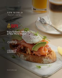 Swipe, savor, and stay! 🎉 ​

With your BPI Credit Card, enjoy 15% OFF on stays, 40% OFF on Café 1228 buffets, and 10% OFF at The Lounge.​

Make every moment a treat.​

Promo runs until Dec 31, 2025!​
Terms and conditions apply, including blackout dates​

For general inquiries: ​
📞 (02) 8811 6888​
📧 enquiry.manila@newworldhotels.com​
🌐 manila.newworldhotels.com​

#NewWorldMakati #NewWorldMakatiHotel #NewWorldHotels