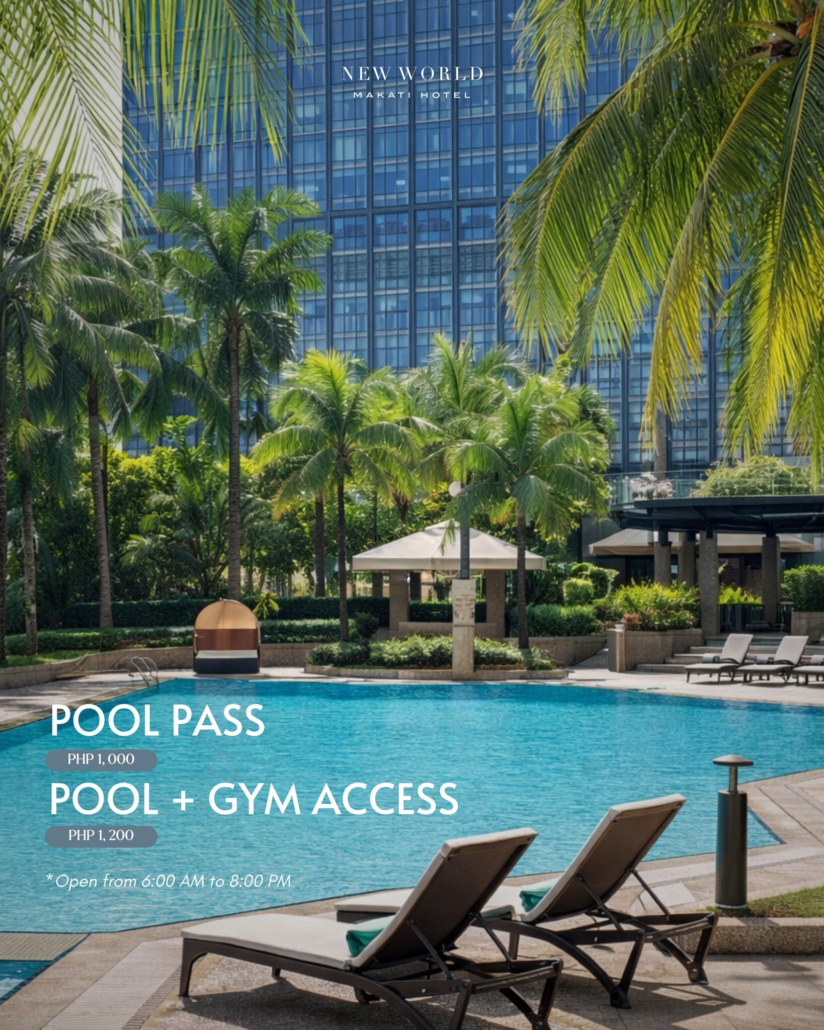 Your City Escape Begins Here�

Unwind with a refreshing swim or elevate your day with full access to both the pool and the fitness center. Enjoy a serene retreat surrounded by lush greenery—right in the heart of Makati.�

Relax, recharge, and make the day yours.

#NewWorldMakati  #NewWorldMakatiHotel #NewWorldHotels