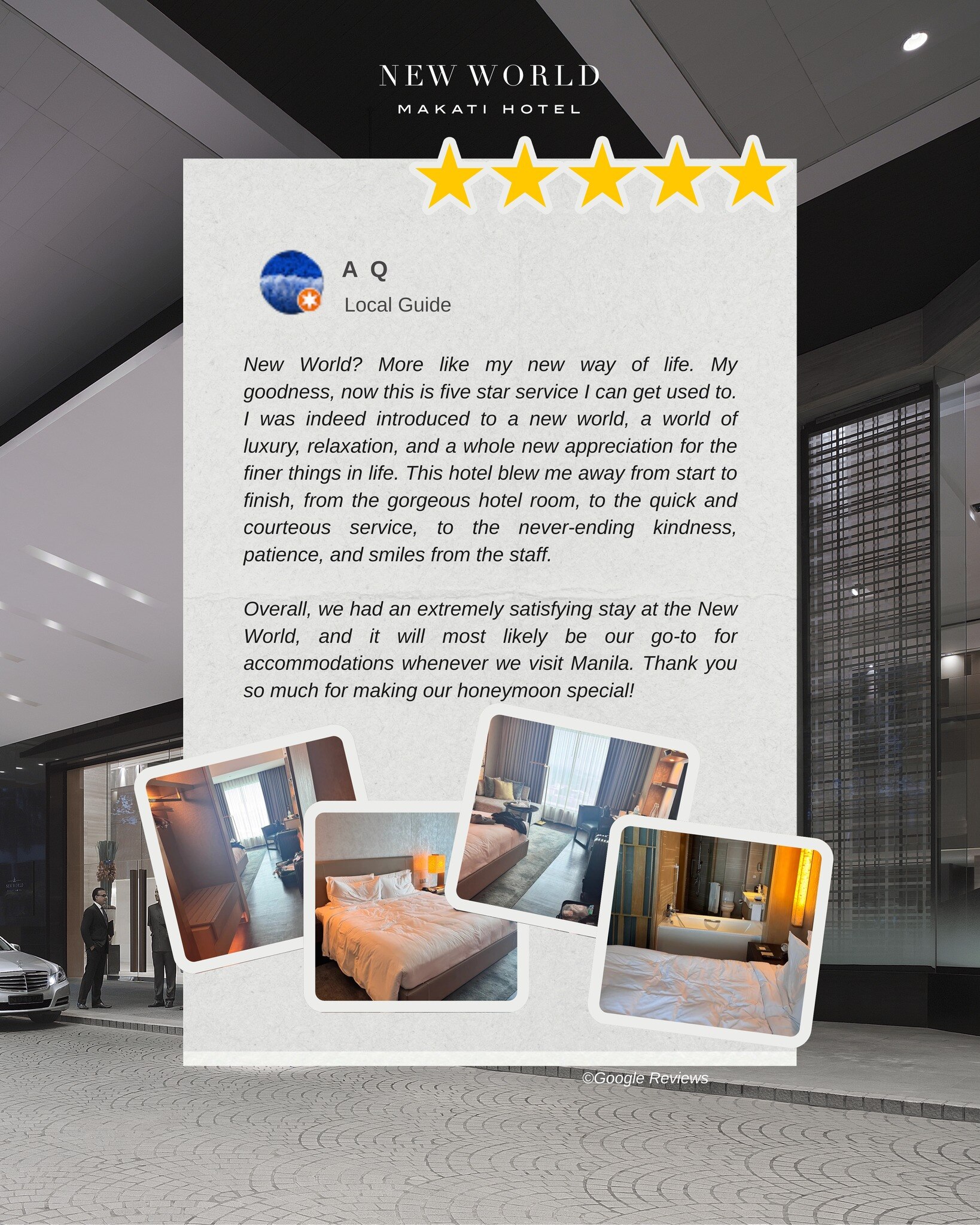 Nothing speaks louder than a guest’s experience.​

Thank you for choosing 𝗡𝗲𝘄 𝗪𝗼𝗿𝗹𝗱 𝗠𝗮𝗸𝗮𝘁𝗶 𝗛𝗼𝘁𝗲𝗹 and for sharing such generous words. We are honoured to be part of your stay.​

Experience it for yourself. Book your next visit today.​

📞 (02) 8811 6888 (For General inquiries)​
📱 0917 888 4194 (For F&B inquiries)​
📧 enquiry.manila@newworldhotels.com or servicecentre.manila@newworldhotels.com​
🌐 manila.newworldhotels.com​

​#NewWorldMakati #NewWorldMakatiHotel #NewWorldHotels