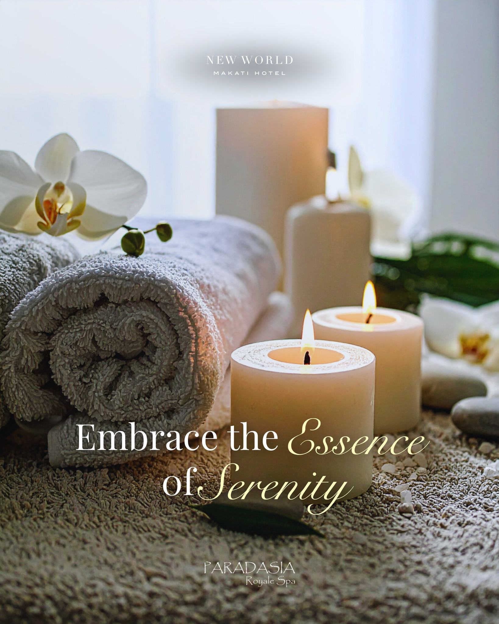 Stillness. Warm oils. Skilled hands.

Paradasia is your sanctuary in the city.

Find your escape within Paradasia Royale Spa, where comfort is intentional and relaxation comes naturally. Experience rejuvenation in its purest form—crafted with care, calm, and quiet indulgence.
 
Open daily from 8:00 AM to 1:00 AM at Level 3.
 
Reserve your moment of calm now.

📞 (02) 8811 6888 (For General inquiries)
 📱 0917 888 4194 (For F&B inquiries)
📧 enquiry.manila@newworldhotels.com or servicecentre.manila@newworldhotels.com
🌐 manila.newworldhotels.com

#NewWorldMakati #NewWorldMakatiHotel #NewWorldHotels #Paradasia