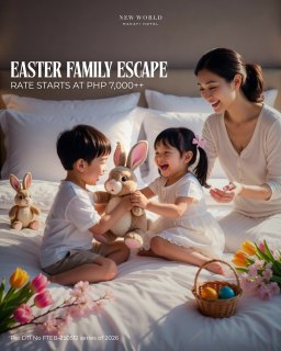 Your Easter plans, perfected.
Make it a city escape with exclusive room offers at New World Makati Hotel.
Inclusions:
Daily breakfast for 2 adults and 2 children
Easter F&B Amenity (Caramel Egg Crunch)
Booking dates: 02 March to 05 April 2026
Stay dates: 27 March to 05 April 2026
Limited availability over the holiday weekend. Secure your stay today.
📞 (02) 8811 6888 (For General inquiries)
📱 0917 888 4194 (For F&B inquiries)
📧 enquiry.manila@newworldhotels.com or servicecentre.manila@newworldhotels.com
🌐 manila.newworldhotels.com
Per DTI No. FTEB-250512 series of 2026
#NewWorldMakati #NewWorldMakatiHotel #NewWorldHotels