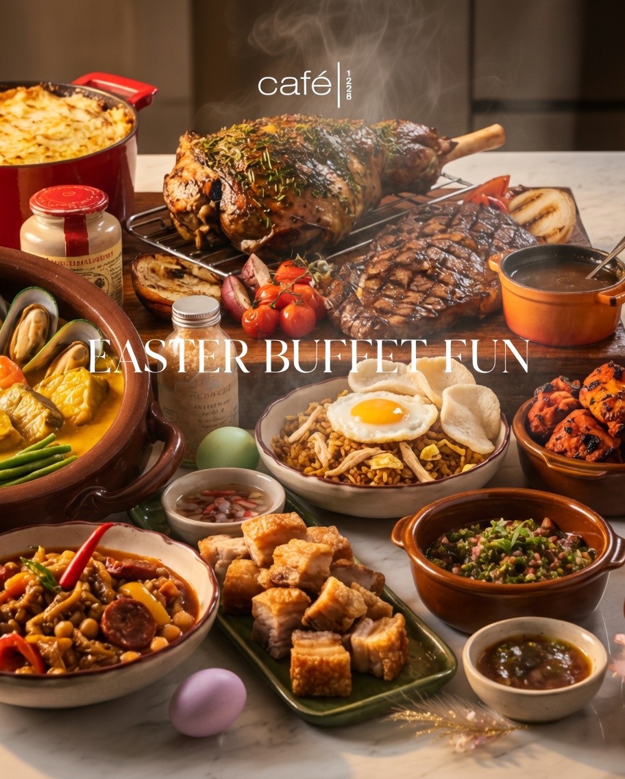 𝗧𝗵𝗶𝘀 𝗘𝗮𝘀𝘁𝗲𝗿, 𝗴𝗮𝘁𝗵𝗲𝗿, 𝗳𝗲𝗮𝘀𝘁, 𝗮𝗻𝗱 𝗰𝗲𝗹𝗲𝗯𝗿𝗮𝘁𝗲.

Enjoy a special lunch or dinner buffet experience at Café 1228.

Php 1,500 net per person- Good Friday
Php 750 net per person- Kid's rate

Php 4,200 net per person- Easter Sunday 
Php 1,500 net per person- Kid's rate

Holiday seats fill quickly. Secure your reservation today.

📞 (02) 8811 6888 (For General inquiries)
 📱 0917 888 4194 (For F&B inquiries)
📧 enquiry.manila@newworldhotels.com or servicecentre.manila@newworldhotels.com
🌐 manila.newworldhotels.com

#NewWorldMakati #NewWorldMakatiHotel #NewWorldHotels