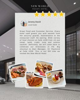 𝗘𝘃𝗲𝗿𝘆 𝗳𝗶𝘃𝗲-𝘀𝘁𝗮𝗿 𝗲𝘅𝗽𝗲𝗿𝗶𝗲𝗻𝗰𝗲 𝘁𝗲𝗹𝗹𝘀 𝗮 𝘀𝘁𝗼𝗿𝘆. ✨ 

We are truly honored by your generous review and for choosing New World Makati Hotel time and again. It is always our pleasure to be part of your meaningful celebrations.
 
Make your next stay truly extraordinary. Book your next visit today.

📞 (02) 8811 6888 (For General inquiries)
📱 0917 888 4194 (For F&B inquiries)
📧 enquiry.manila@newworldhotels.com or servicecentre.manila@newworldhotels.com
🌐 manila.newworldhotels.com

#NewWorldMakati #NewWorldMakatiHotel #NewWorldHotels