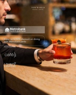 𝗠𝗲𝘁𝗿𝗼𝗯𝗮𝗻𝗸 𝗴𝗶𝘃𝗲𝘀 𝘆𝗼𝘂 𝗺𝗼𝗿𝗲 𝗿𝗲𝗮𝘀𝗼𝗻𝘀 𝘁𝗼 𝗱𝗶𝗻𝗲 𝗮𝘁 𝗡𝗲𝘄 𝗪𝗼𝗿𝗹𝗱 𝗠𝗮𝗸𝗮𝘁𝗶.

From indulgent buffets at Café 1228 to laid‑back bites at The Lounge, Metrobank transforms dining into unforgettable experiences — where flavor meets comfort, and every occasion tastes better with exclusive rewards.

𝗖𝗮𝗳𝗲 𝟭𝟮𝟮𝟴 
 - 50% discount, minimum of 2 persons maximum of 20, from January until June 30,2026.

𝗧𝗵𝗲 𝗟𝗼𝘂𝗻𝗴𝗲
 - 10% off on food and select beverages for a minimum single-receipt of PHP 3,000, and up to a maximum single-receipt of PHP 8,000. Valid from January 5 until June 30, 2026.

📞 (02) 8811 6888 (For General inquiries)
📱 0917 888 4194 (For F&B inquiries)
📧 enquiry.manila@newworldhotels.com or servicecentre.manila@newworldhotels.com
🌐 manila.newworldhotels.com

#NewWorldMakati #NewWorldMakatiHotel #NewWorldHotels