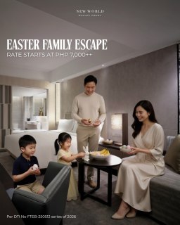 Hop into a delightful Easter escape.​

Celebrate the long weekend with a relaxing staycation, festive touches, and meaningful moments with the family.​

Book your Easter stay today.​

📞 (02) 8811 6888 (For General inquiries)​
📱 0917 888 4194 (For F&B inquiries)​
📧 enquiry.manila@newworldhotels.com or servicecentre.manila@newworldhotels.com​
🌐 manila.newworldhotels.com​

#NewWorldMakati #NewWorldMakatiHotel #NewWorldHotels