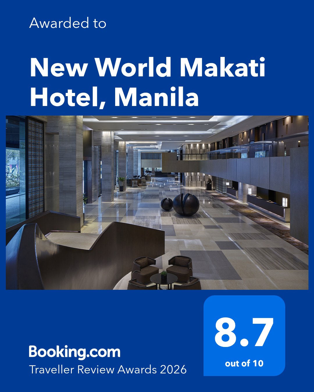 𝗪𝗵𝗲𝗿𝗲 𝗘𝘃𝗲𝗿𝘆 𝗚𝗿𝗲𝗮𝘁 𝗦𝘁𝗮𝘆 𝗕𝗲𝗴𝗶𝗻𝘀 ​
​
From the moment you arrive at 𝗡𝗲𝘄 𝗪𝗼𝗿𝗹𝗱 𝗠𝗮𝗸𝗮𝘁𝗶 𝗛𝗼𝘁𝗲𝗹, our team is ready to deliver seamless, thoughtful service — designed for today’s discerning traveller.​
​
We are honoured to be recognized at the 𝗕𝗼𝗼𝗸𝗶𝗻𝗴.𝗰𝗼𝗺 𝗧𝗿𝗮𝘃𝗲𝗹𝗹𝗲𝗿 𝗥𝗲𝘃𝗶𝗲𝘄 𝗔𝘄𝗮𝗿𝗱𝘀 𝟮𝟬𝟮𝟲, a reflection of the trust and kind words shared by our valued guests.​
 

📞 (02) 8811 6888 (For General inquiries)​
 📱 0917 888 4194 (For F&B inquiries)​
📧 enquiry.manila@newworldhotels.com or servicecentre.manila@newworldhotels.com​
🌐 manila.newworldhotels.com​
​
#NewWorldMakati #NewWorldMakatiHotel #NewWorldHotels
