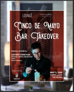 The bar takes center stage this Cinco de Mayo.

Join us on May 5 at The Lounge for an exclusive Bar Takeover with Ghost Tequila Ambassador, Lester Conchas, for an evening of bold flavors and refined pours.

Stay for more, our Ghost Cocktails are available from May 5 to July 31, 2026.

Book your table now!

📞 (02) 8811 6888 (For General inquiries)
📱 0917 888 4194 (For F&B inquiries)
📧 enquiry.manila@newworldhotels.com or servicecentre.manila@newworldhotels.com
🌐 manila.newworldhotels.com

#NewWorldMakati #NewWorldMakatiHotel #NewWorldHotels