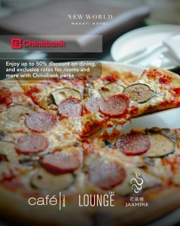 Refined dining, elevated rewards. Experience exclusive Chinabank privileges at New World Makati Hotel across Café 1228, Jasmine, and The Lounge.​

𝗖𝗮𝗳𝗲 𝟭𝟮𝟮𝟴​
 Enjoy 50% OFF on Lunch and Dinner Buffet​
 • Minimum of 2 diners, maximum of 20 diners per card​
 • Weekday Lunch (Monday to Friday)​
 • Weekday Dinner (Sunday to Thursday)​
 • Weekend Lunch and Dinner (Friday dinner to Sunday lunch)​

𝗝𝗮𝘀𝗺𝗶𝗻𝗲​
 Enjoy 20% OFF on total dine-in food bill​
 • Applicable for a minimum spend of PHP 3,000 and up to PHP 10,000​
 • Valid Mondays to Fridays​

𝗧𝗵𝗲 𝗟𝗼𝘂𝗻𝗴𝗲​
 Enjoy 10% OFF​
 • Minimum spend of PHP 3,000 and maximum of PHP 8,000​

Promo period: March 15 to September 15, 2026​. 

Reserve a table now:
📞 (02) 8811 6888 ​
 📱 0917 888 4194 ​
📧 enquiry.manila@newworldhotels.com​
🌐 manila.newworldhotels.com​

#NewWorldMakati #GuestReview #LuxuryInMakati #StayAndDine #HospitalityFromTheHeart ✨
