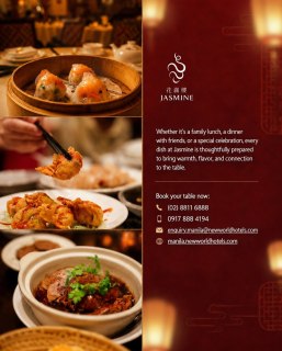 Gather around the table and savor thoughtfully crafted dishes made for every occasion at Jasmine.​

Book your table now:​
📞 (02) 8811 6888 ​
 📱 0917 888 4194 ​
📧 enquiry.manila@newworldhotels.com ​
🌐 manila.newworldhotels.com​

#NewWorldMakati #NewWorldMakatiHotel #NewWorldHotels