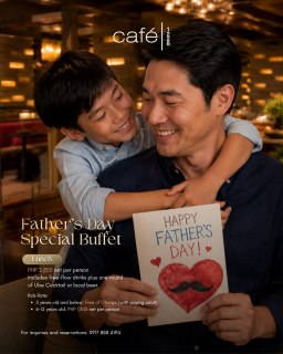 Dad's day, done right. 🍽️​

Celebrate Father's Day at Café 1228 with an upgraded buffet, drinks on us, and a special gift for Dad.​

Book your table now:​
📞 (02) 8811 6888 ​
 📱 0917 888 4194 ​
📧 servicecentre.manila@newworldhotels.com ​
🌐 manila.newworldhotels.com​

#NewWorldMakatiHotel #NewWorldHotels #FathersDay #Cafe1228