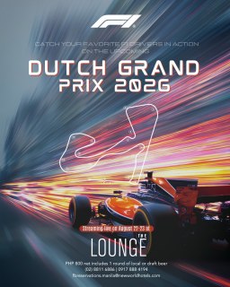 Gather your fellow racing enthusiasts and witness every heart-pounding moment of the Formula 1 Dutch Grand Prix 2026 live at The Lounge. The perfect pit stop for race weekend. 🏎️
Book your table now:
📞 (02) 8811 6888
📱 0917 888 4194
📧 fbreservations.manila@newworldhotels.com
#NewWorldMakati #NewWorldMakatiHotel #NewWorldHotels #F1Racing