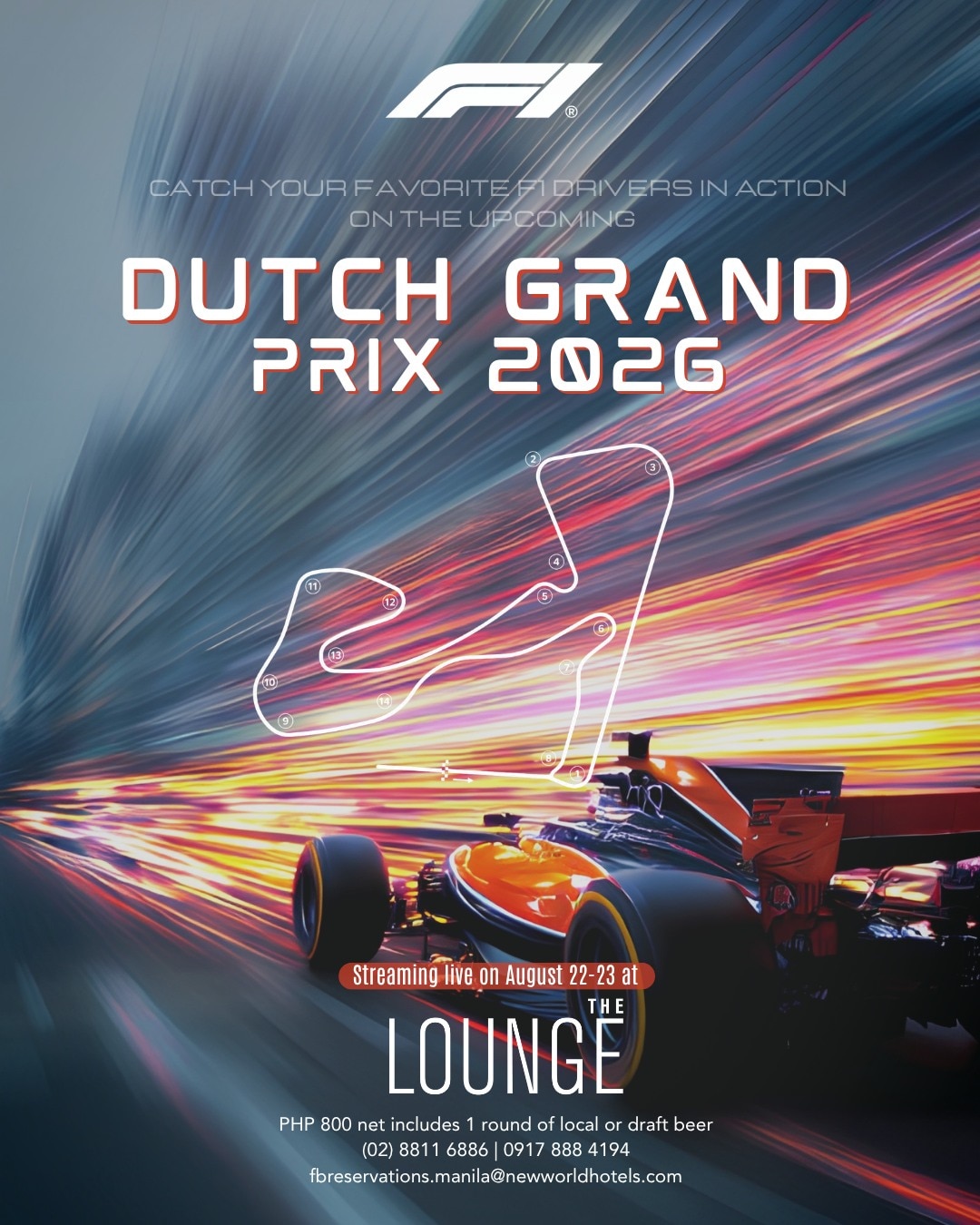 Gather your fellow racing enthusiasts and witness every heart-pounding moment of the Formula 1 Dutch Grand Prix 2026 live at The Lounge. The perfect pit stop for race weekend. 🏎️
Book your table now:
📞 (02) 8811 6888
📱 0917 888 4194
📧 fbreservations.manila@newworldhotels.com
#NewWorldMakati #NewWorldMakatiHotel #NewWorldHotels #F1Racing