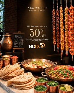 Your next dining experience comes with exceptional rewards.​ 🍽️

BDO Cardholders can enjoy:
- 50% OFF at Cafe 1228 (minimum of 2 person)
- 10% OFF on food and select beverages with a minimum spend of Php 3,000
- Special room rates starting at Php 9,300 per night with breakfast for two (2)

Terms & Conditions apply.​

Book now:​
📞 (02) 8811 6888 ​
📧 servicecentre.manila@newworldhotels.com ​

#NewWorldMakatiHotel #NewWorldHotels