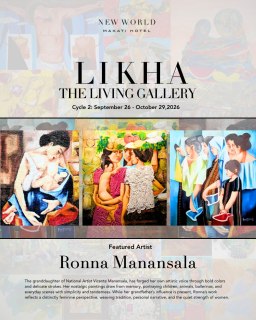 Art that tells a story. Heritage that lives on. ✨

Discover the world of Ronna Manansala in Cycle 2 of LIKHA: The Living Gallery, where nostalgic scenes, vibrant colors, and delicate strokes capture the beauty of everyday Filipino life.

Experience the richness of Filipino artistry at New World Makati Hotel, and celebrate the stories that connect us to our roots.

#LIKHATheLivingGallery #PowerOfLocal #NewWorldMakatiHotel