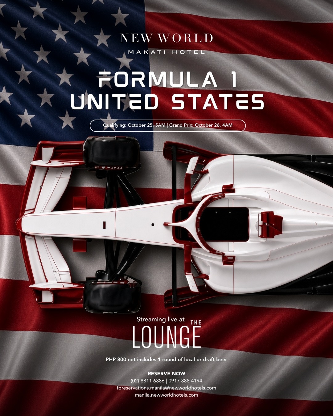Austin, Texas, is ready to race. Are you? 🏎️

Feel the energy of the United States Grand Prix as Formula 1 takes on the Circuit of The Americas. Catch the action live at The Lounge, New World Makati Hotel, and experience every lap with fellow racing fans.

Book your table now: ​
📞 (02) 8811 6888 ​
📱 0917 888 4194 ​
📧 fbreservations.manila@newworldhotels.com ​

#NewWorldMakati #NewWorldMakatiHotel #NewWorldHotels #F1Racing